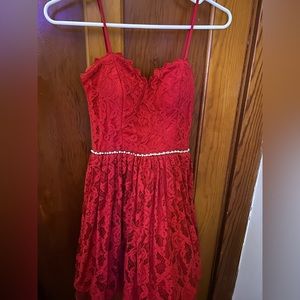 Red, lacey, homecoming babydoll dress